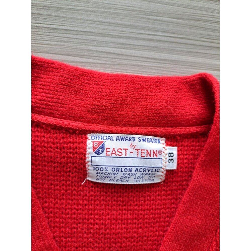 Vintage 70's East-Tenn Varsity Red Official Award Sweater Chenille "CG" Patch M - Picture 3 of 10